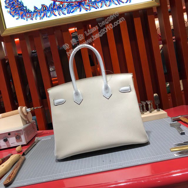 Hermes女包 愛馬仕經典款Birkin包 epsom皮手掌紋 Hermes鉑金拼色女士手提包  am2077
